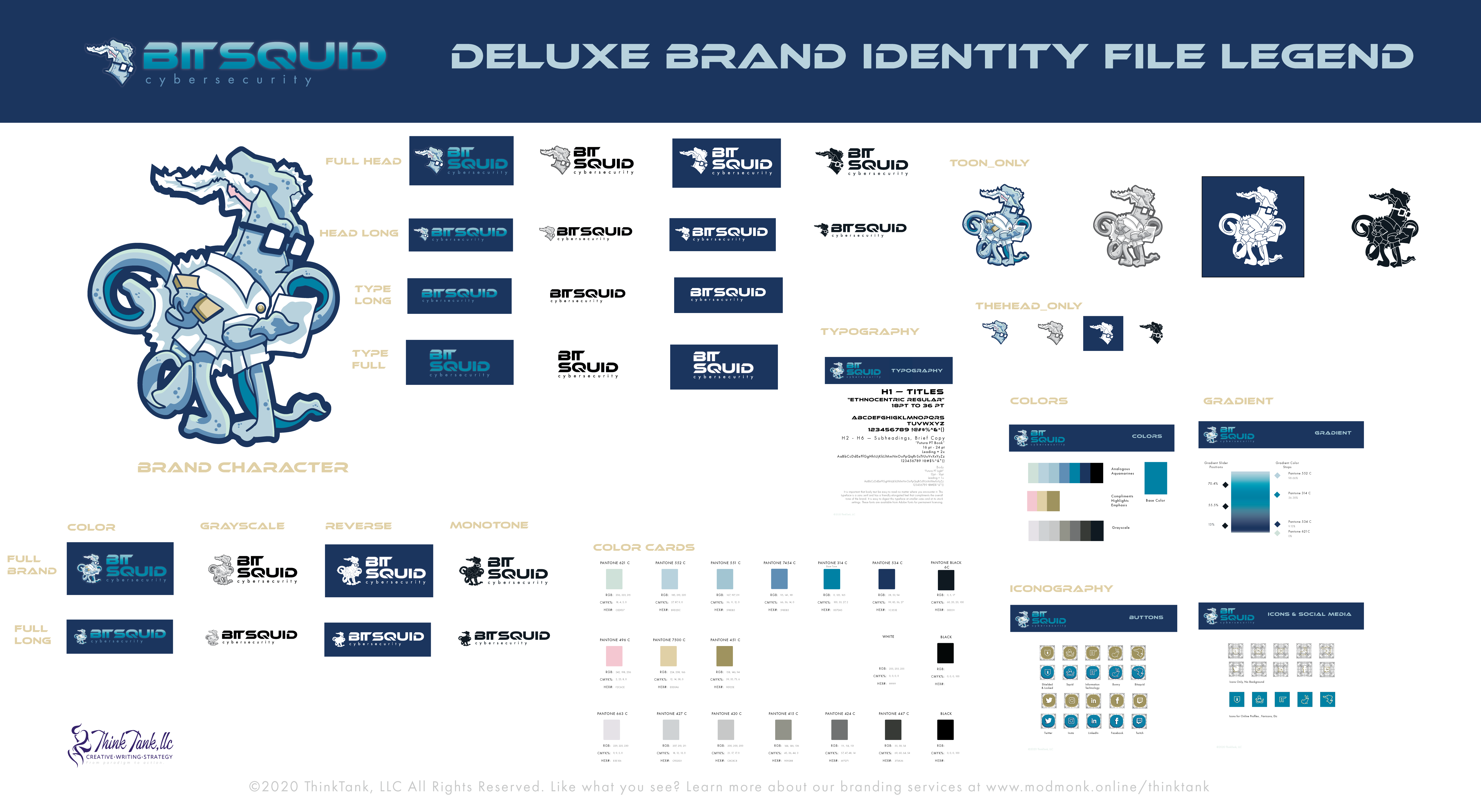 Bitsquid Brand Identity — This graphic shows all of the different parts of a project ThinkTank did back a design intern. It has all of the parts and things.