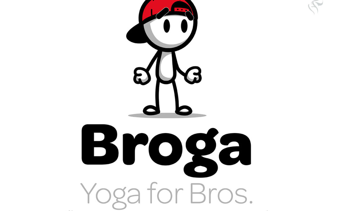 The Broga: Yoga for Bros Near to Final Square Logo produced as a collaboration with Artificial Intelligence (ChatGPT).