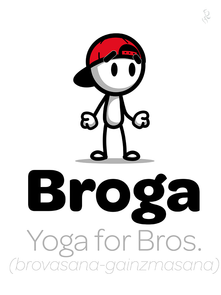 The Broga: Yoga for Bros Near to Final Square Logo produced as a collaboration with Artificial Intelligence (ChatGPT).