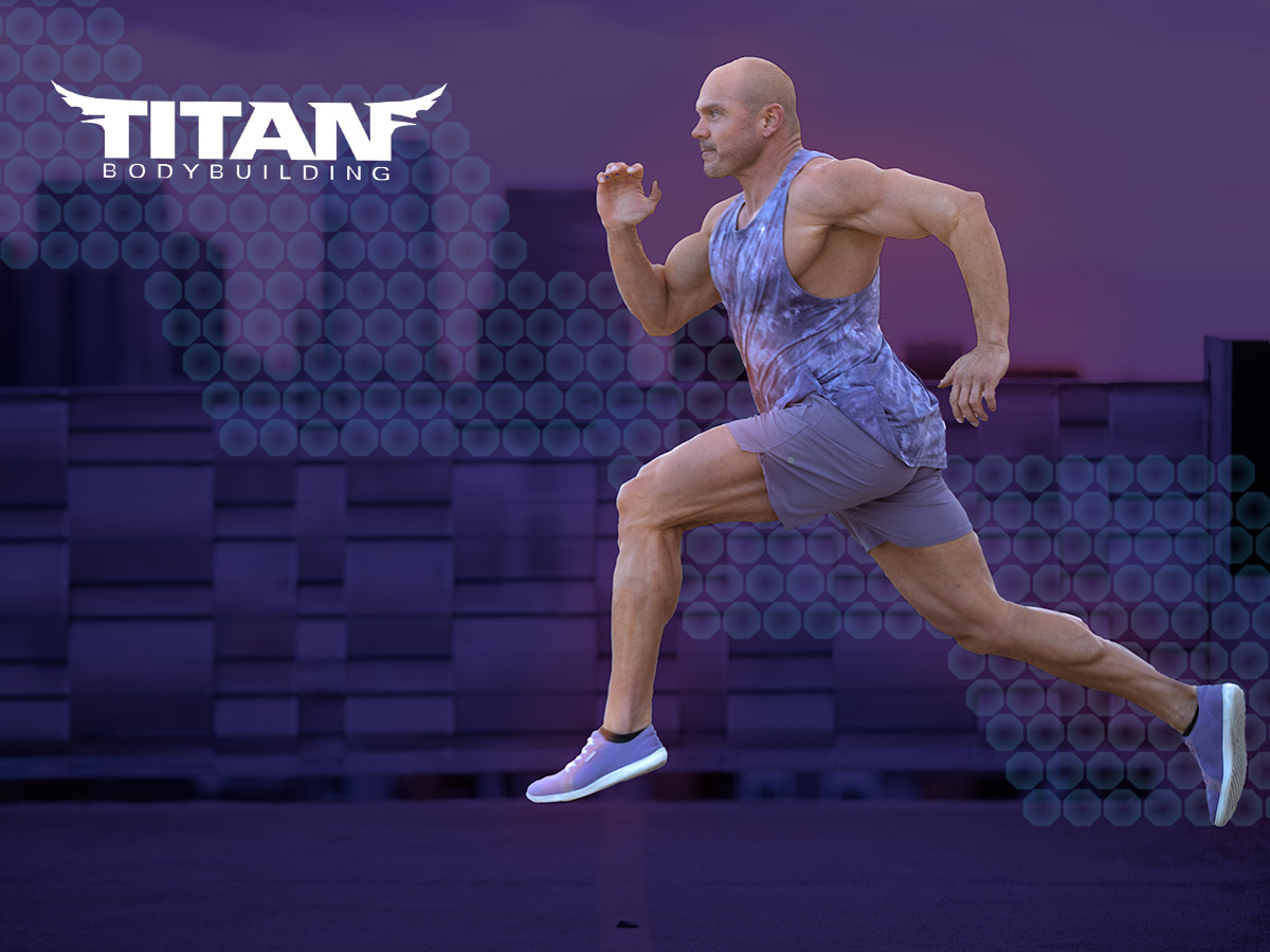 A photograph of Joel Griffin, lead trainer at Titan Bodybuilding, branded for his website.