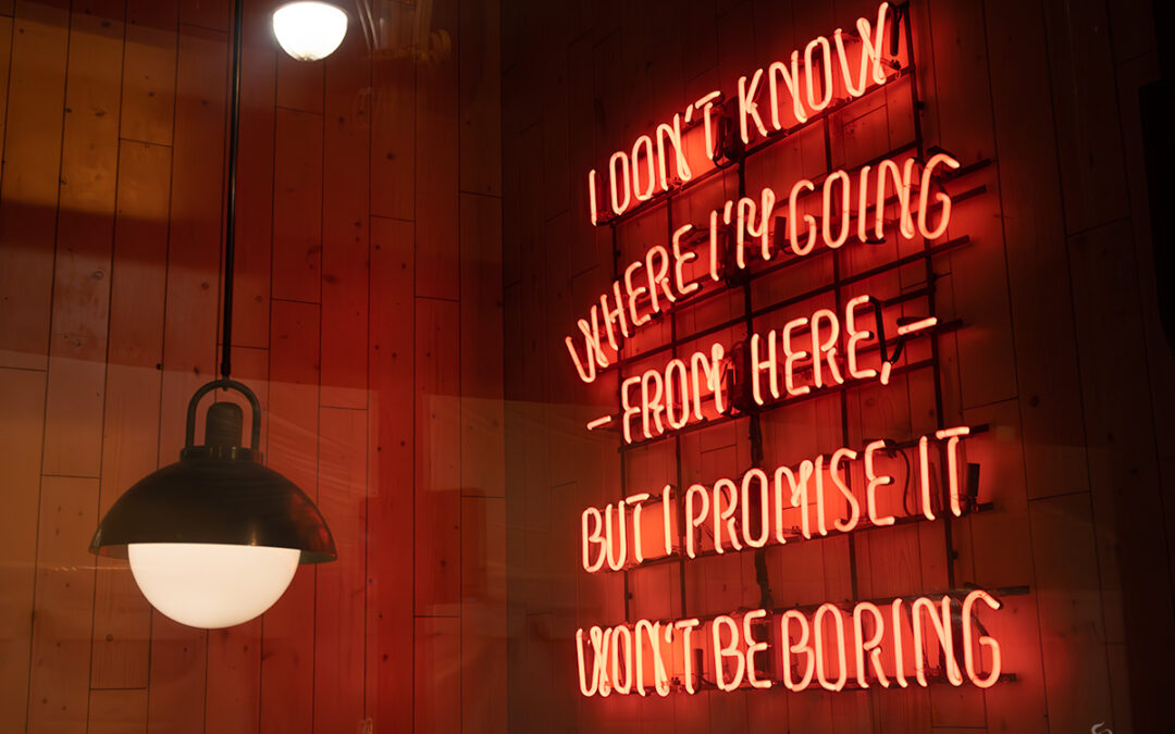 Neon Sign Art Installation: “I don’t know where I’m going from here, but I promise it won’t be boring”