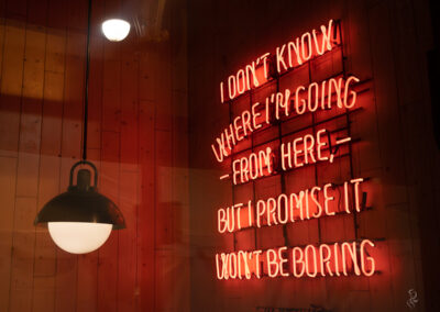 Neon Sign Art Installation: “I don’t know where I’m going from here, but I promise it won’t be boring”